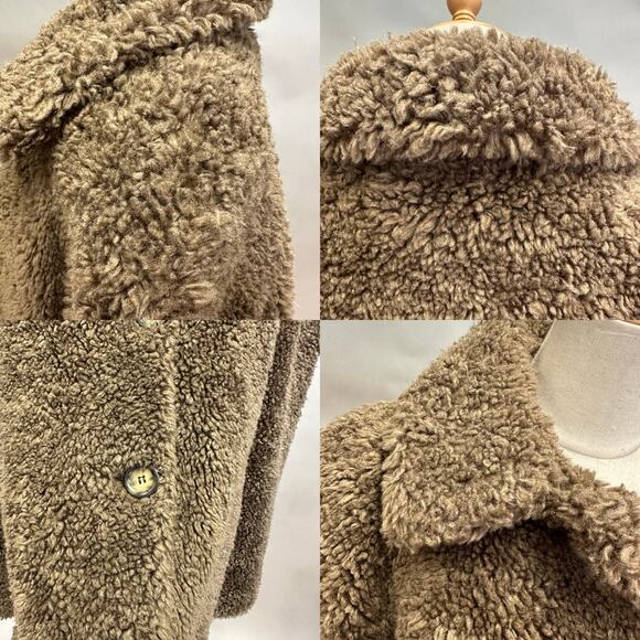 Caché Brown Teddy Sherpa Coat Jacket Size Medium Plush Faux Shearling Button - Picture 15 of 16